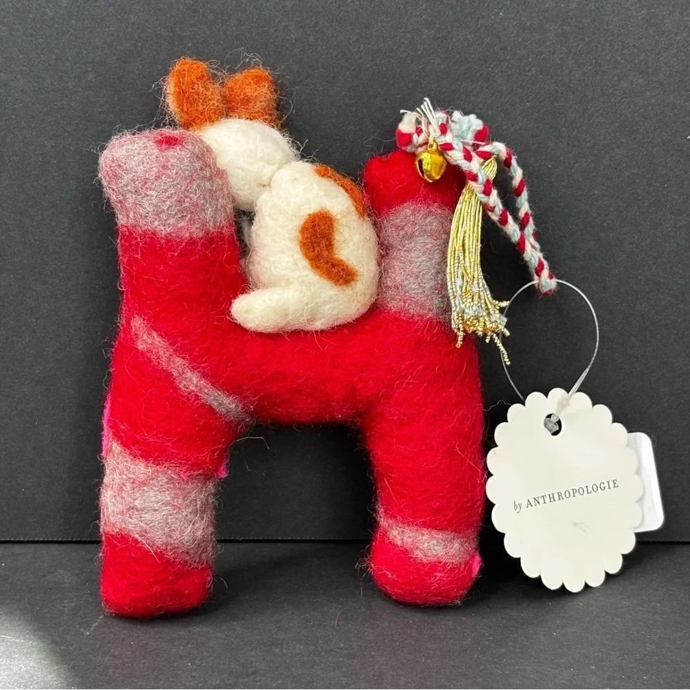 Anthropologie Ornament FOREST FRIENDS Monogram LETTER H Felted Wool 4